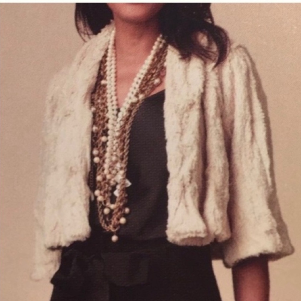 CAbi Cream Cropped Faux-Fur Jacket
